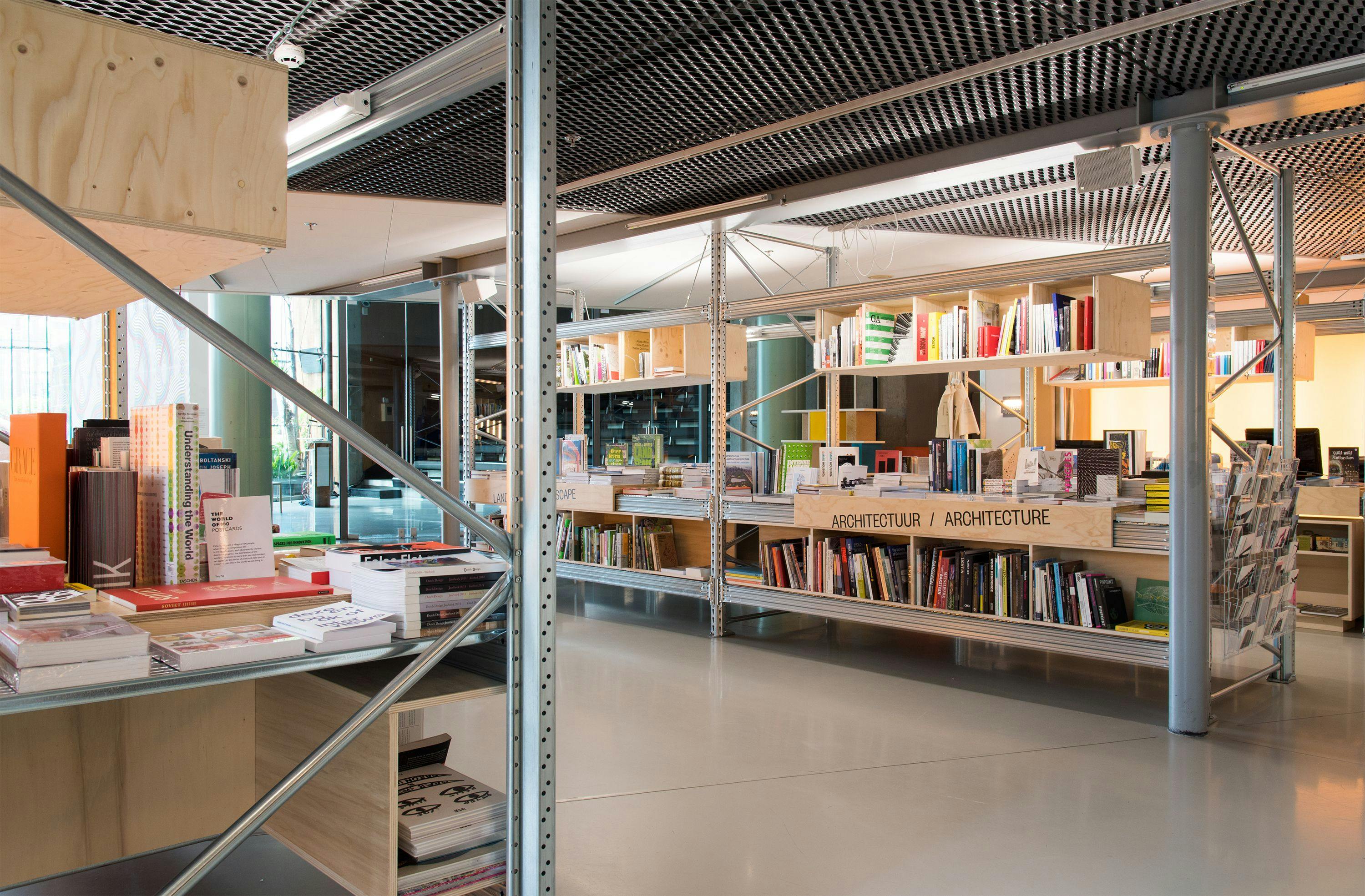 The bookshop in the Nieuwe Instituut’s lobby. Photo Petra van der Ree. 