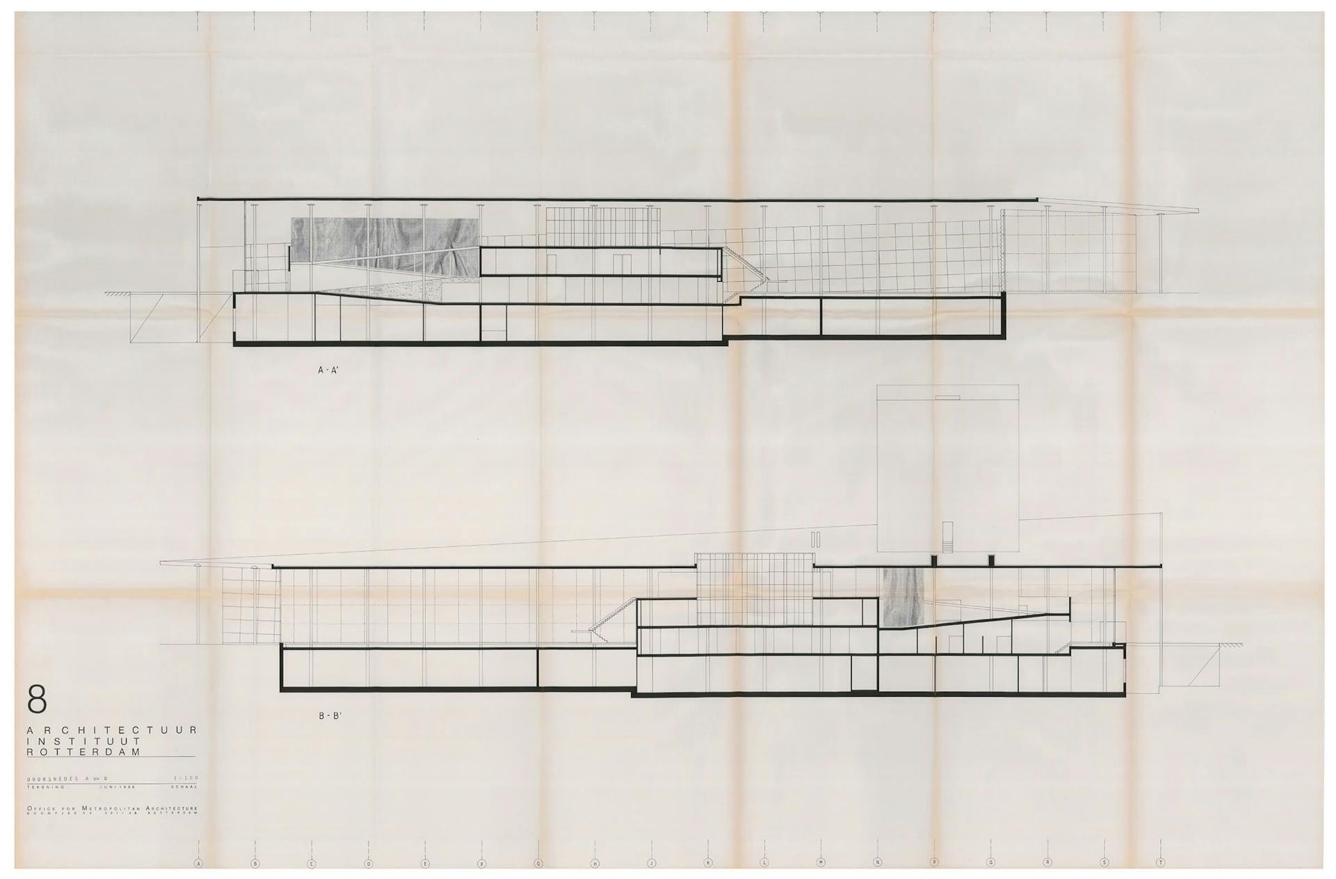 Rem Koolhaas / OMA. Prijsvraagontwerp voor het Nederlands Architectuurinstituut. Collectie Het Nieuwe Instituut, MOAI 4.31 