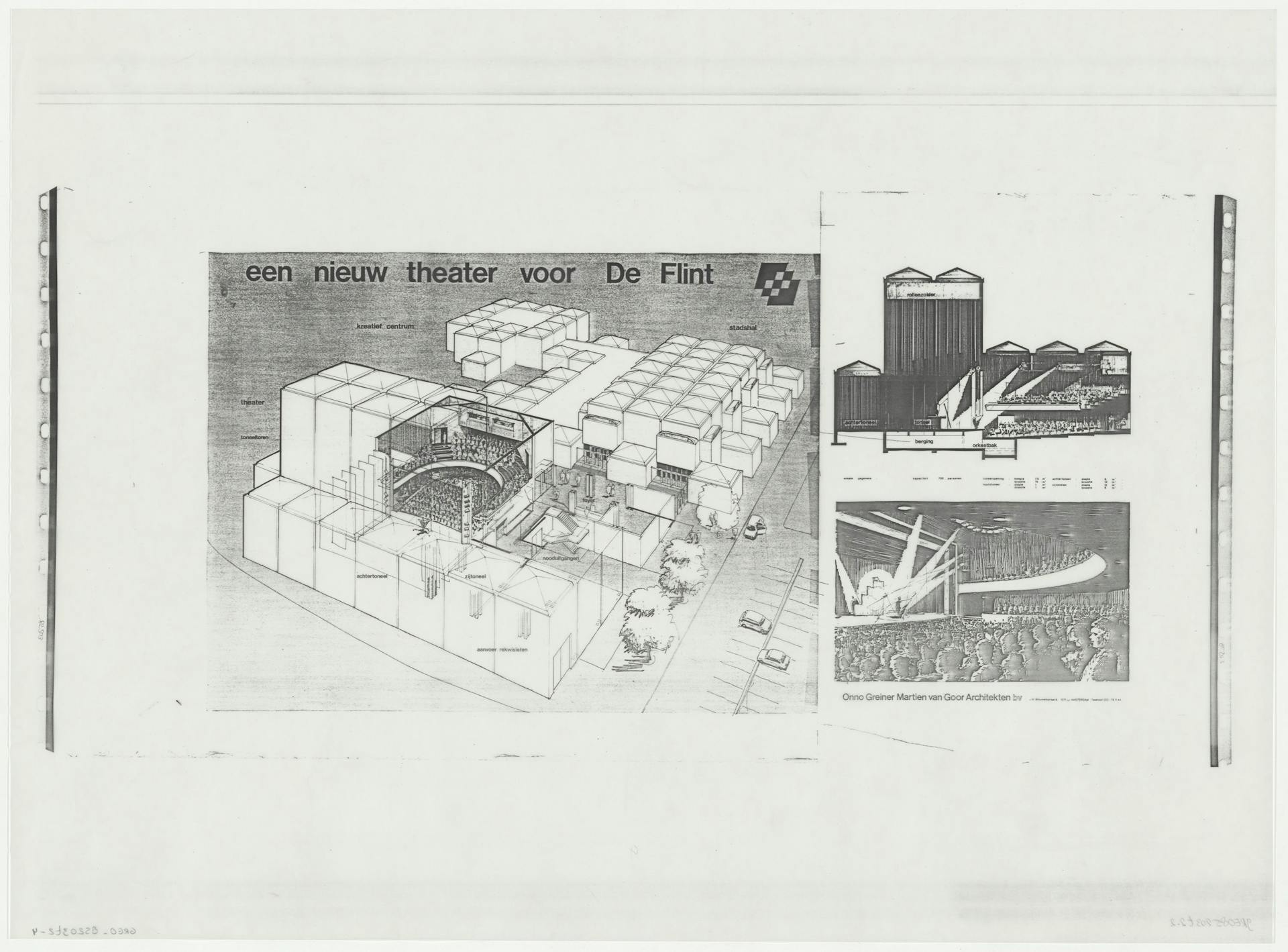 Onno Greiner en Martien van Goor, Theater De Flint, Amersfoort, ca. 1975. Een van de vele reproducties die is gemaakt op basis van een transparant met Zips (masterbestand). Deze reproducties komen vergroot en verkleind voor in het archief en do… 