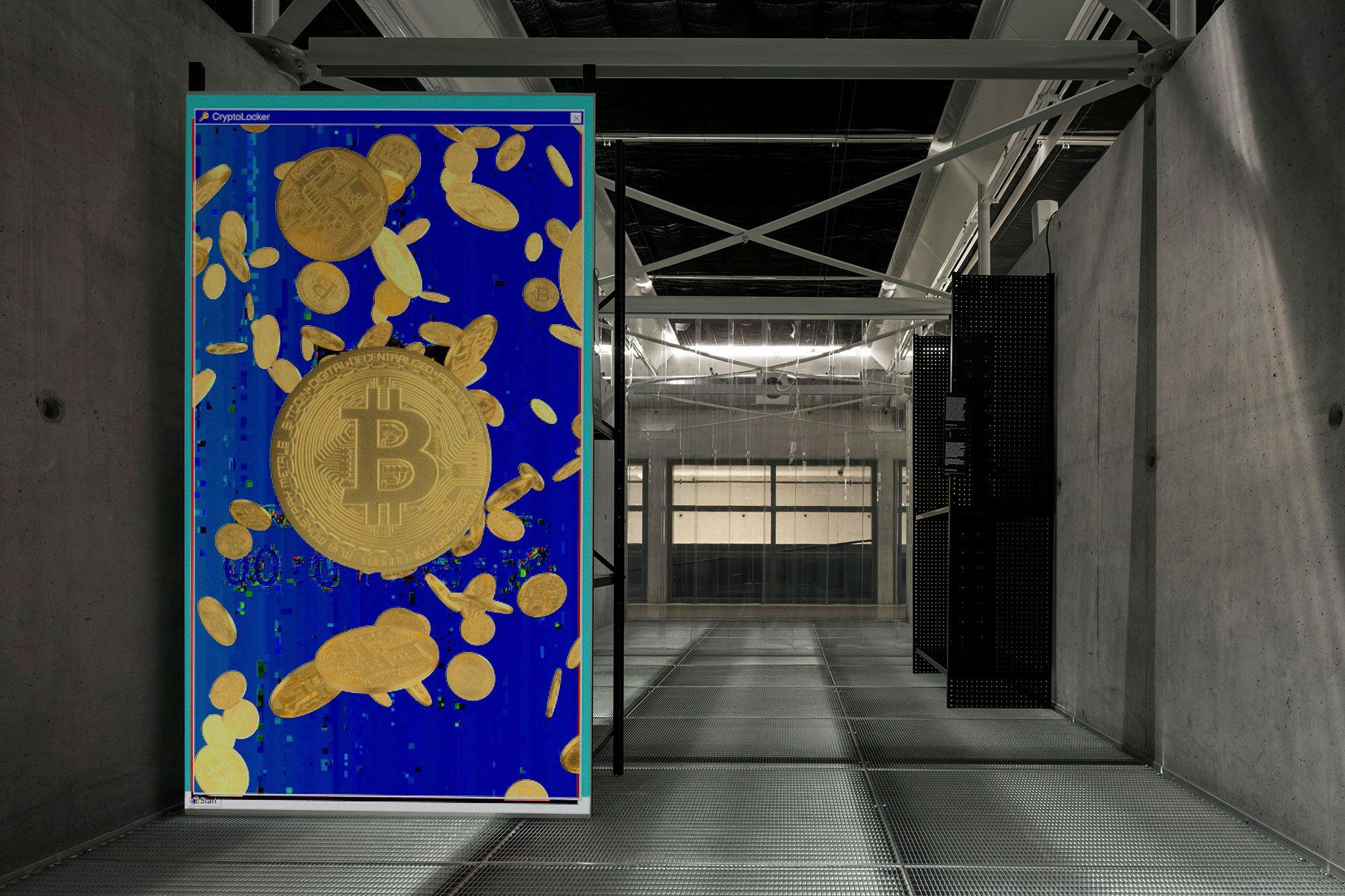 CryptoLocker gijzelsoftware (2013), te zien in de Malware exhibition in Het Nieuwe Instituut. Artistieke interpretatie door Bas van de Poel en  Tomorrow Bureau. Beeld: Ewout Huibers 