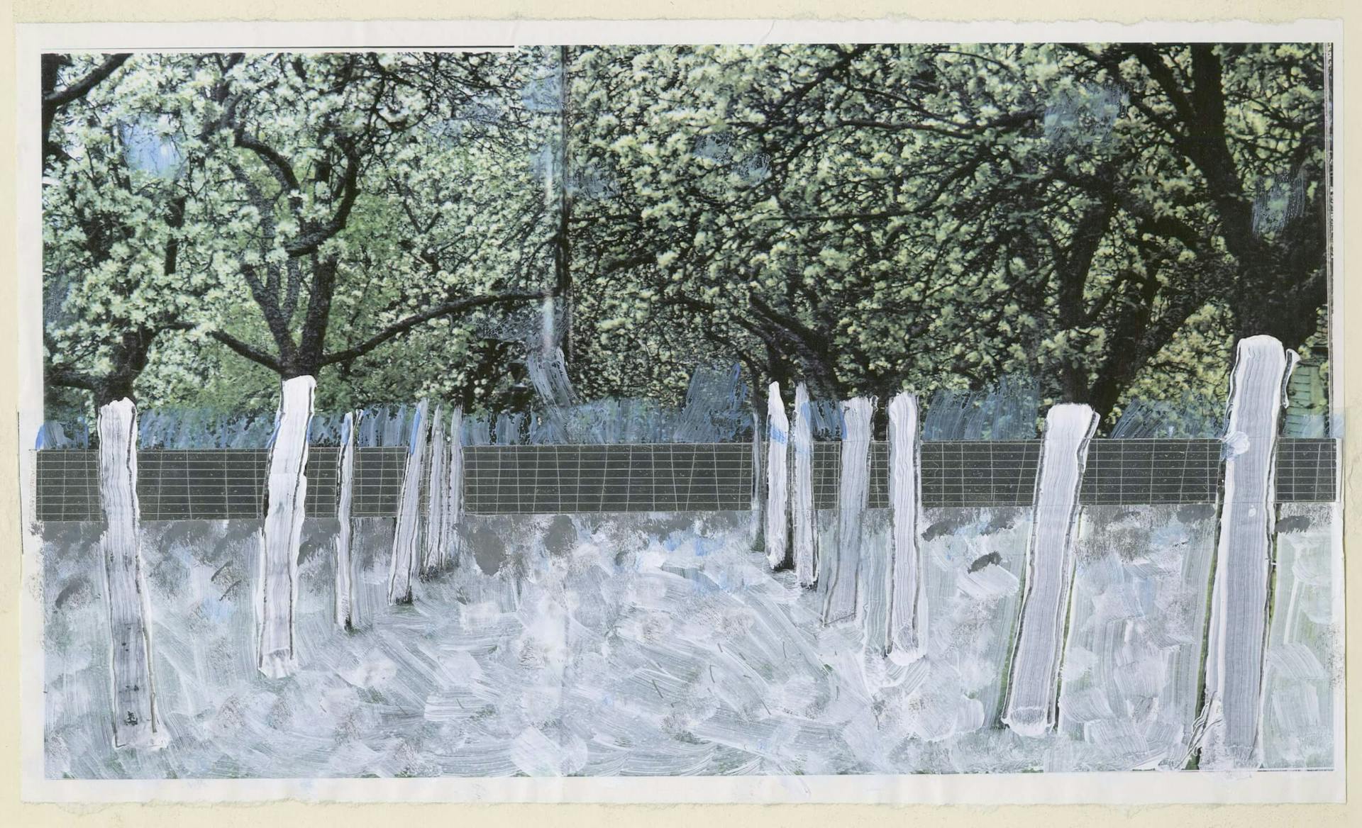OMA, Yves Brunier, in collaboration with Petra Baisse. Design for apple orchard with mirrored wall behind it, ca. 1988. Collection Het Nieuwe Instituut, OMA archive, OMAR 4356 