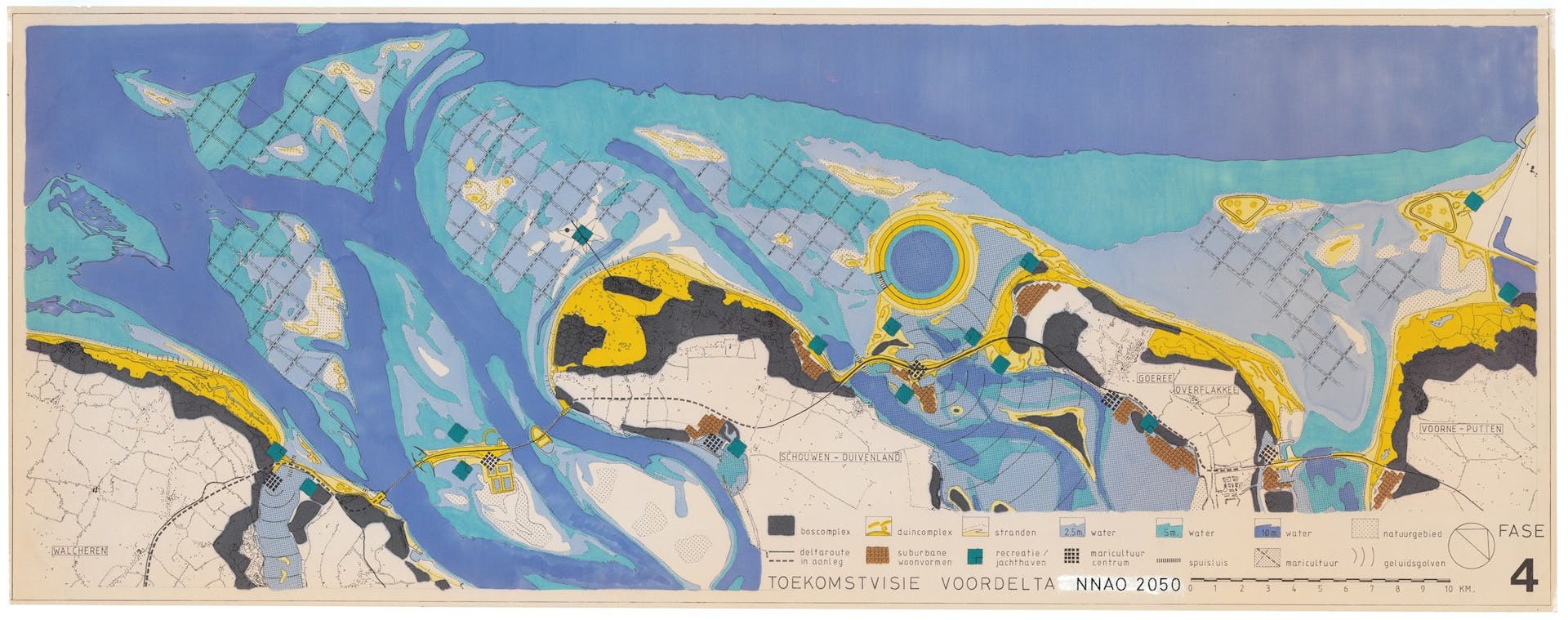 Peter Terreehorst. Future vision with cultivation ponds along the Zeeland coast, phase 4 (2050), 1986-1987. Collection Het Nieuwe Instituut, NNAO 544-4