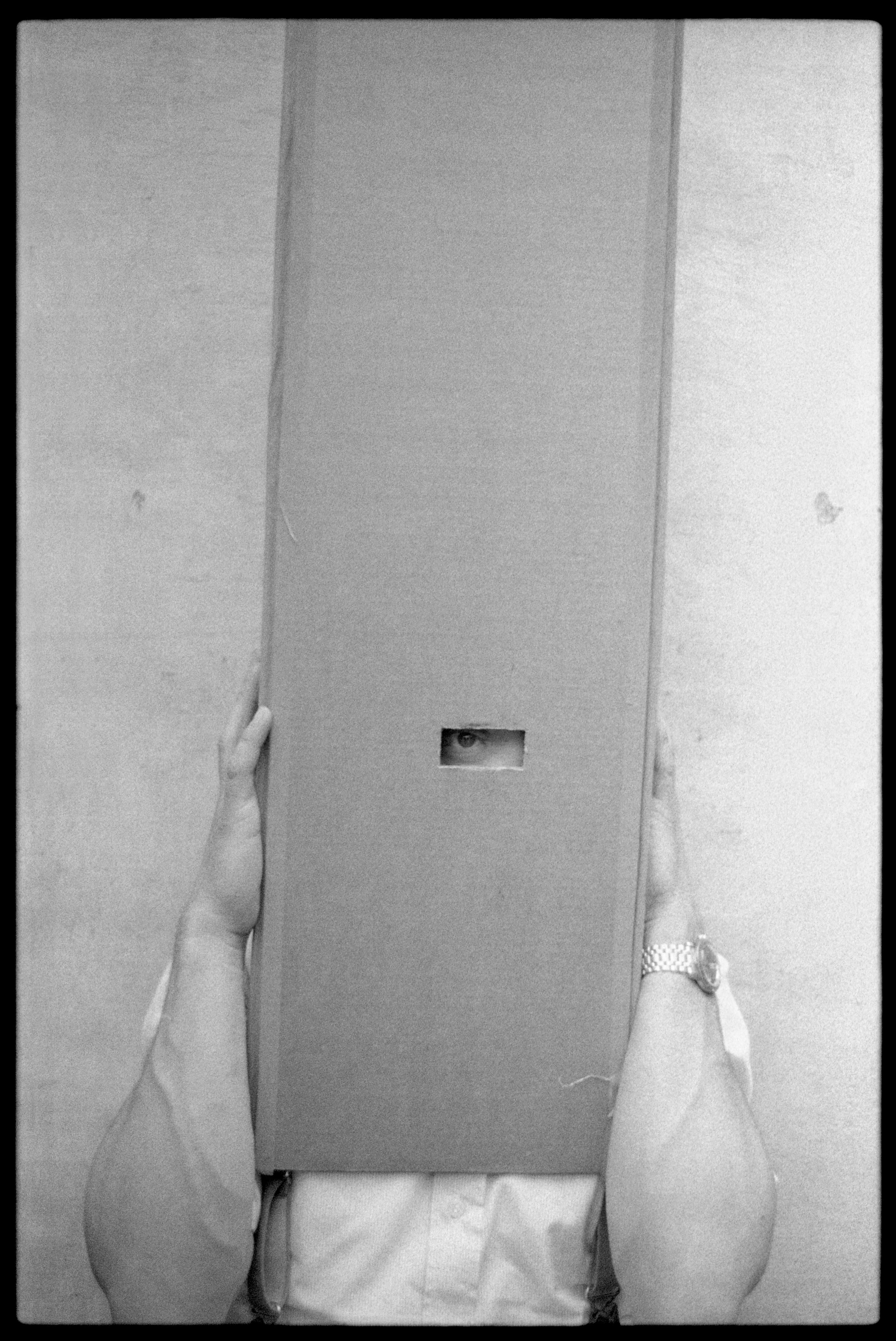 Cardboard mask made at 'Body and Constraints' workshop at Davide Mosconi's home in Milan, June 1975. Photo: Archive Davide Mosconi. 