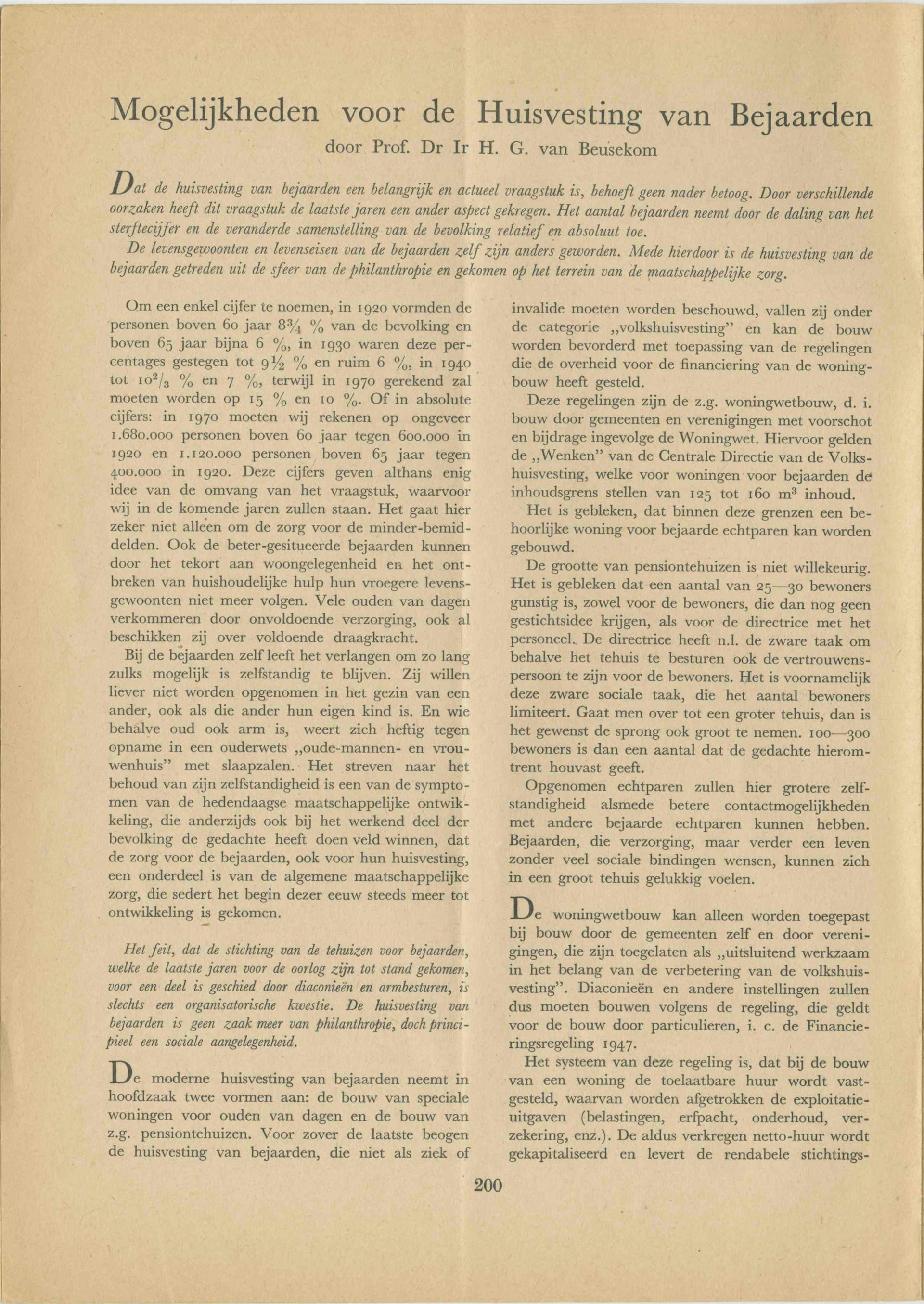  H.G. van Beusekom, ‘Mogelijkheden voor de huisvesting van bejaarden ‘. Tijdschrift voor Maatschappelijk Werk, 1948. Collectie Het Nieuwe Instituut, TIJX d39-c 