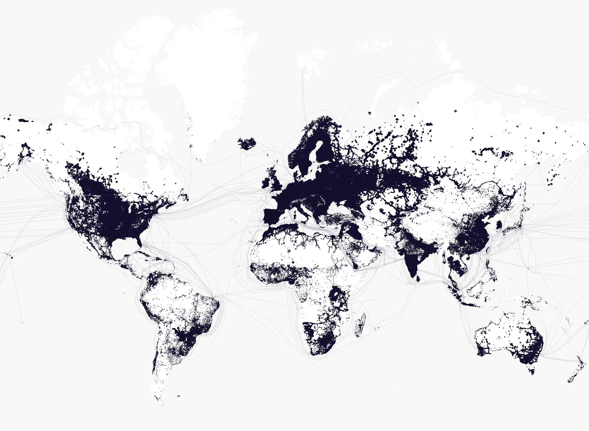 Map of white spots on planet earth 